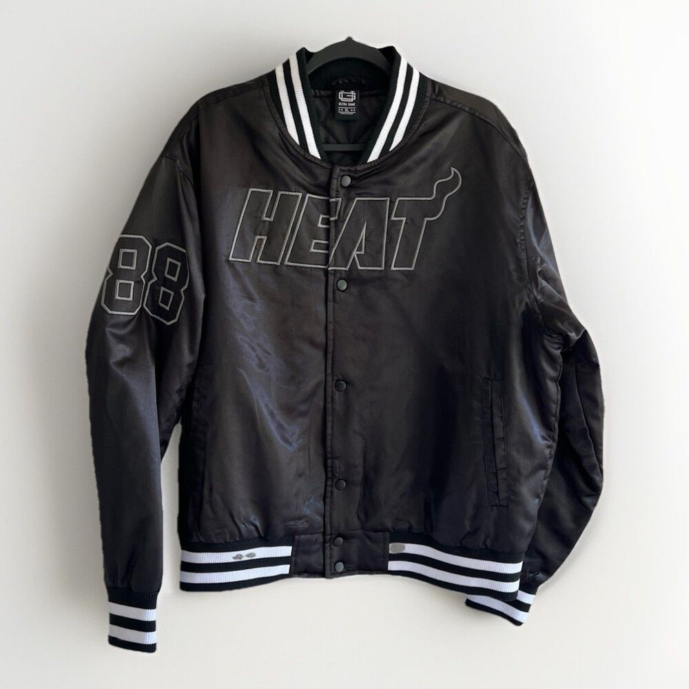 Miami Heat Jacket Mens Black NBA Basketball Ultra Game Bomber Patches XL #88